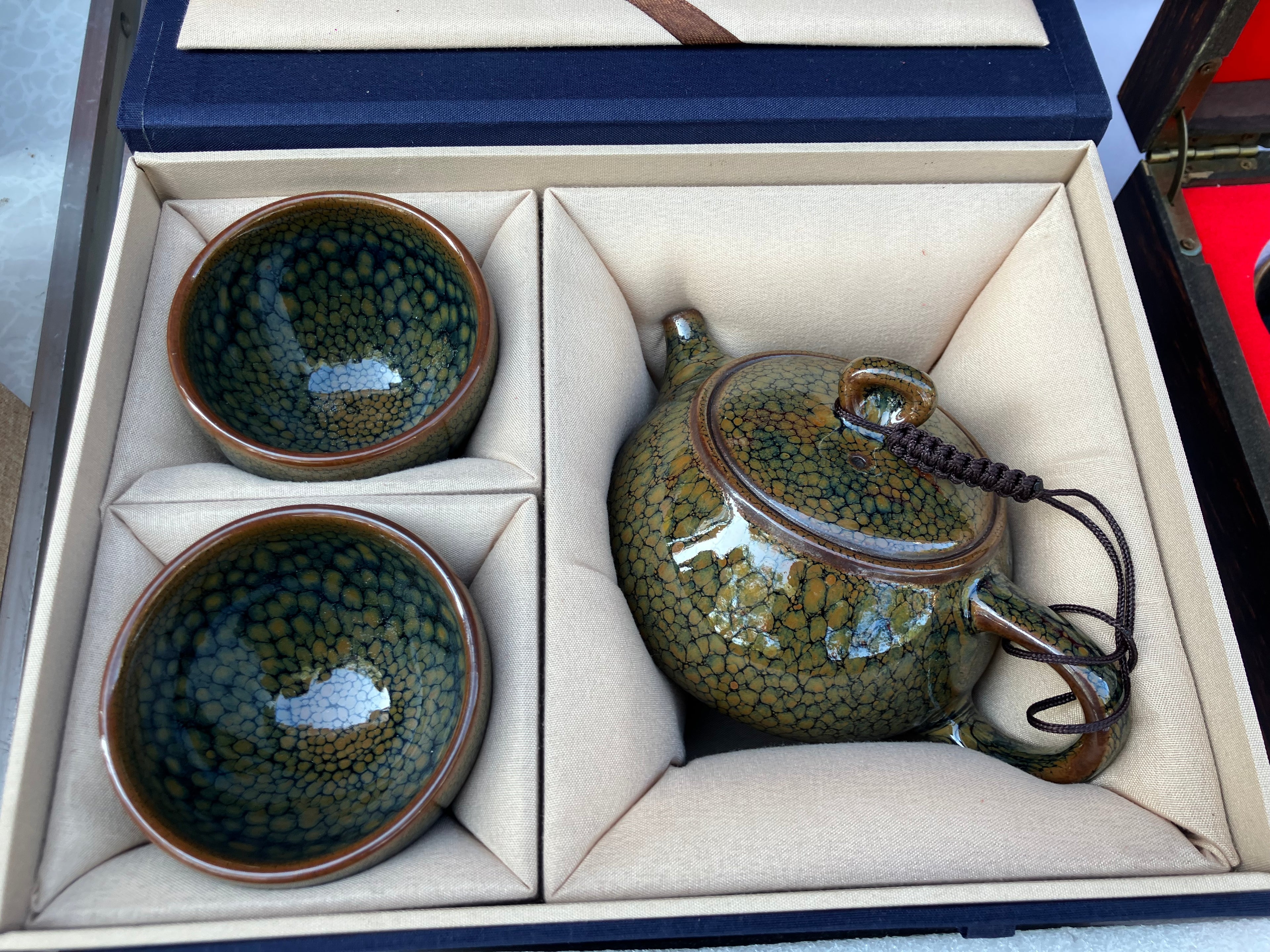 Teapot with 2 cups (Green Partridge)
